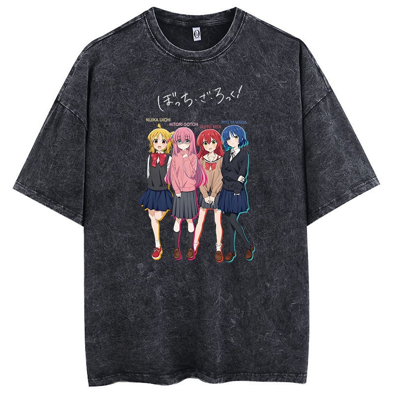 New Lonely Rock Live Stage Cartoon Anime Washed Old Vintage Short Sleeve T-Shirt American Cotton - Image 1