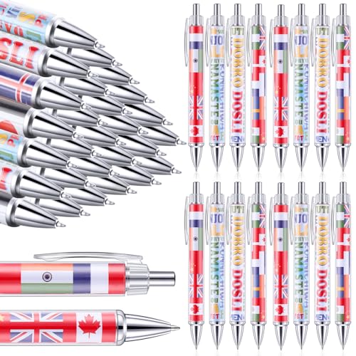 Treela 24 Pcs International Flag Pens World Country Flag Ballpoint Pens Retractable for International Sports Events Party Favors School Office Supplies - Image 1
