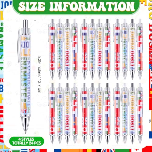 Treela 24 Pcs International Flag Pens World Country Flag Ballpoint Pens Retractable for International Sports Events Party Favors School Office Supplies - Image 3