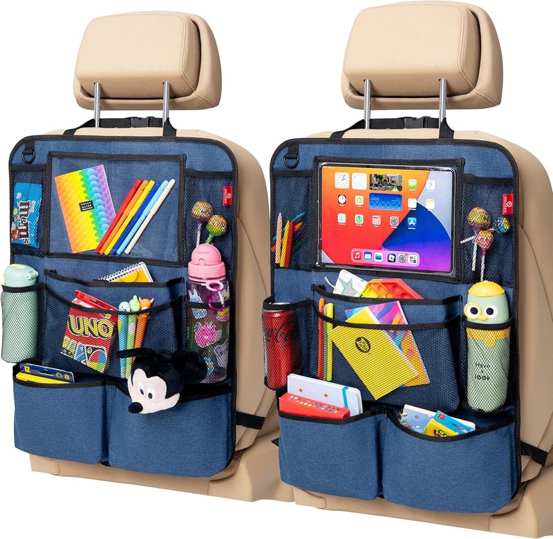 Helteko Backseat Car Organizer, Kick Mats Back Seat Protector with Touch Screen Tablet Holder, Back Seat Organizer for Kids with 9 Storage Pockets, Travel Accessories (2 Pack, Ocean Blue) - Image 1