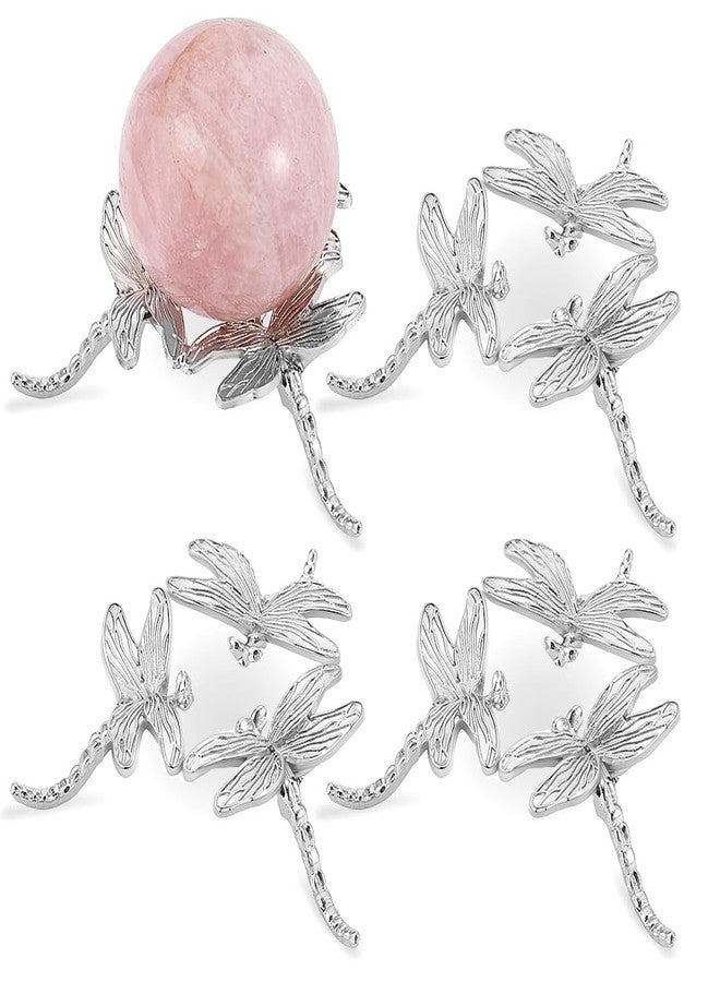 AHANDMAKER 4Pcs Dragonfly Crystal Ball Stand Silver Globe Sphere Holder Lensball Base Globe Stone Display Rack Ornaments for Rocks Marbles Tennis Collections Table Desktop Home Decor - Image 1