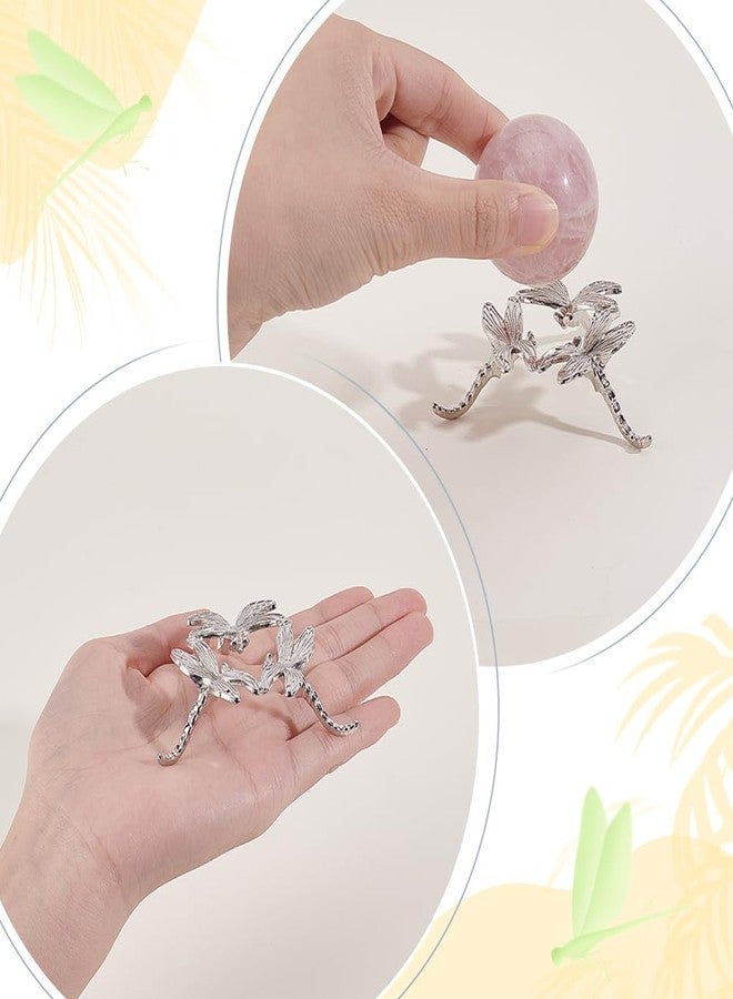 AHANDMAKER 4Pcs Dragonfly Crystal Ball Stand Silver Globe Sphere Holder Lensball Base Globe Stone Display Rack Ornaments for Rocks Marbles Tennis Collections Table Desktop Home Decor - Image 3