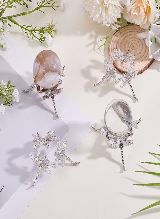 AHANDMAKER 4Pcs Dragonfly Crystal Ball Stand Silver Globe Sphere Holder Lensball Base Globe Stone Display Rack Ornaments for Rocks Marbles Tennis Collections Table Desktop Home Decor - Image 4