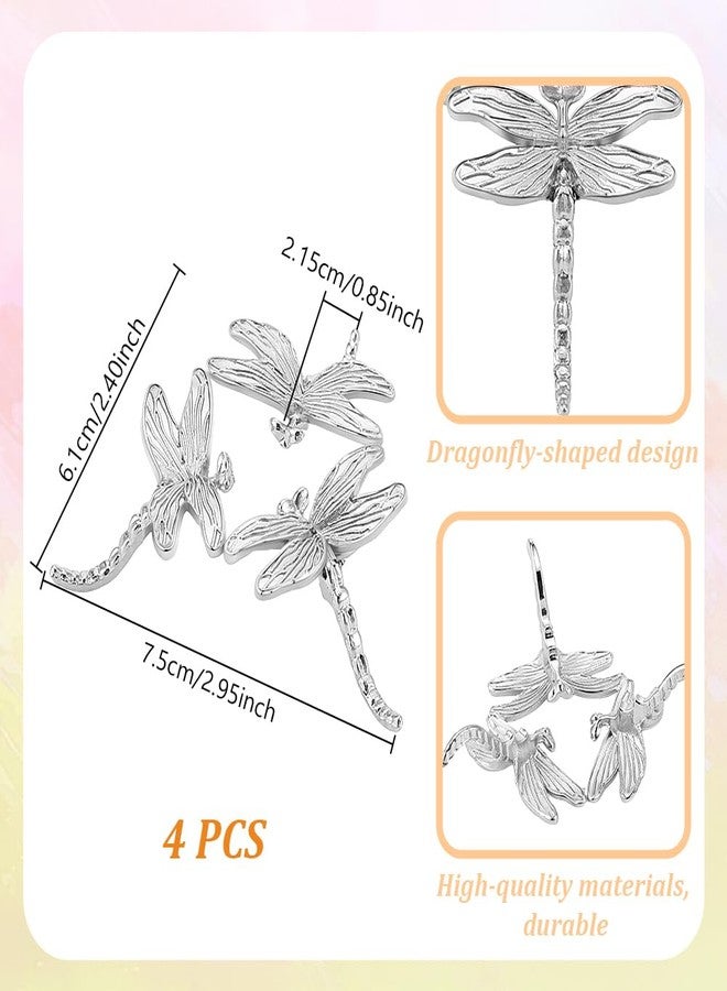 AHANDMAKER 4Pcs Dragonfly Crystal Ball Stand Silver Globe Sphere Holder Lensball Base Globe Stone Display Rack Ornaments for Rocks Marbles Tennis Collections Table Desktop Home Decor - Image 2