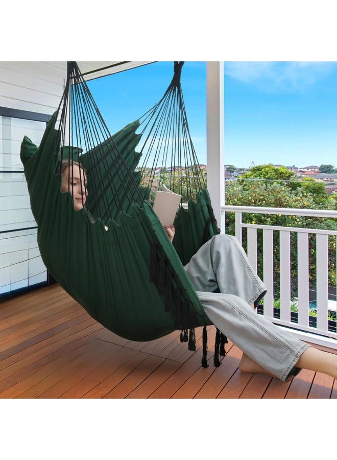 Y- STOP Hammock Chair Hanging Rope Swing, Max 500 Lbs, 2 Cushions Included, Large Macrame Hanging Chair with Pocket for Superior Comfort, with Hardware Kit, Green - Image 2