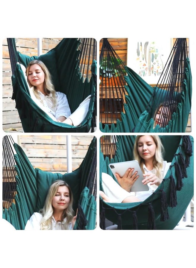Y- STOP Hammock Chair Hanging Rope Swing, Max 500 Lbs, 2 Cushions Included, Large Macrame Hanging Chair with Pocket for Superior Comfort, with Hardware Kit, Green - Image 5