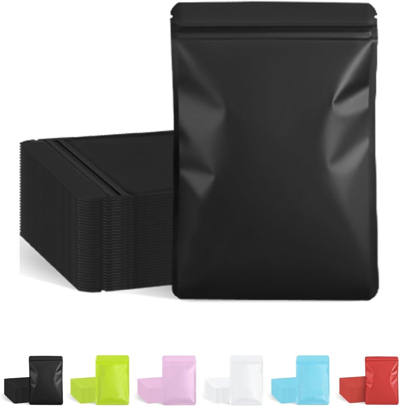 FireKylin 100 Pack Resealable Packaging Bags for Small Business Double-Sided Color Smell Proof Bags for Food Storage Flat Bags (Black, 2.7" x 3.8") - Image 1