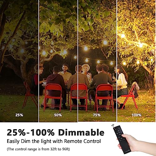 BesLowe 48FT S14 Solar String Lights Outdoor with Remote Controller, Solar Powered Patio Lights Waterproof with LED Edison Bulbs, Dimmable Hanging Lights for Outside Backyard Porch, USB Rechargeable - Image 3