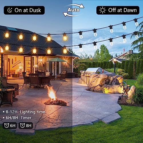 BesLowe 48FT S14 Solar String Lights Outdoor with Remote Controller, Solar Powered Patio Lights Waterproof with LED Edison Bulbs, Dimmable Hanging Lights for Outside Backyard Porch, USB Rechargeable - Image 5