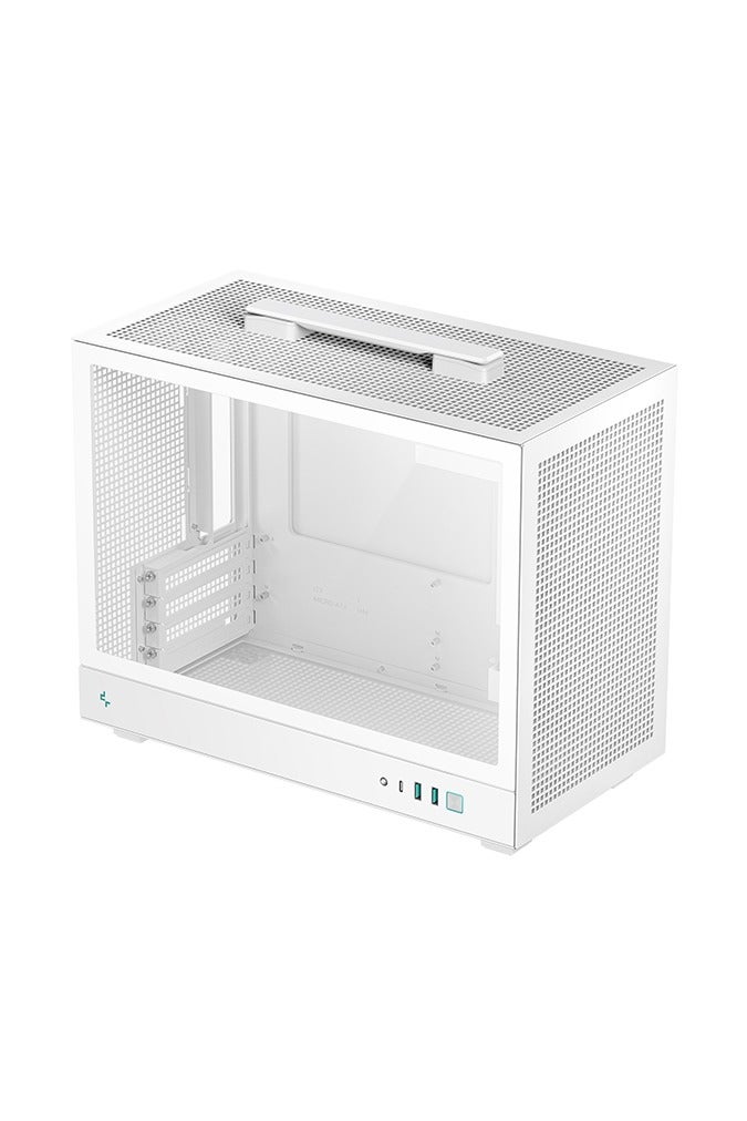 DEEPCOOL CH160 PLUS Portable Compact PC Case, Supports Micro-ATX & Mini-ITX Motherboards, 4 Expansion Slots, 1×3.5” + 2×2.5” Drive Bays, Top Handle, USB 3.0 + USB-C Gen2, High Airflow with Mesh Panels, Radiator Support (120/240mm), Tempered Glass Side Panel, White | R-CH160-WHNGM0-G  - Image 2