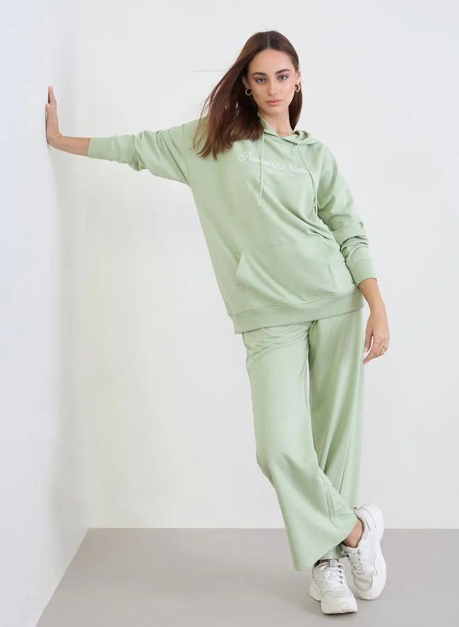 Styli Green Oversized Printed Hoodie and Joggers Co-Ords