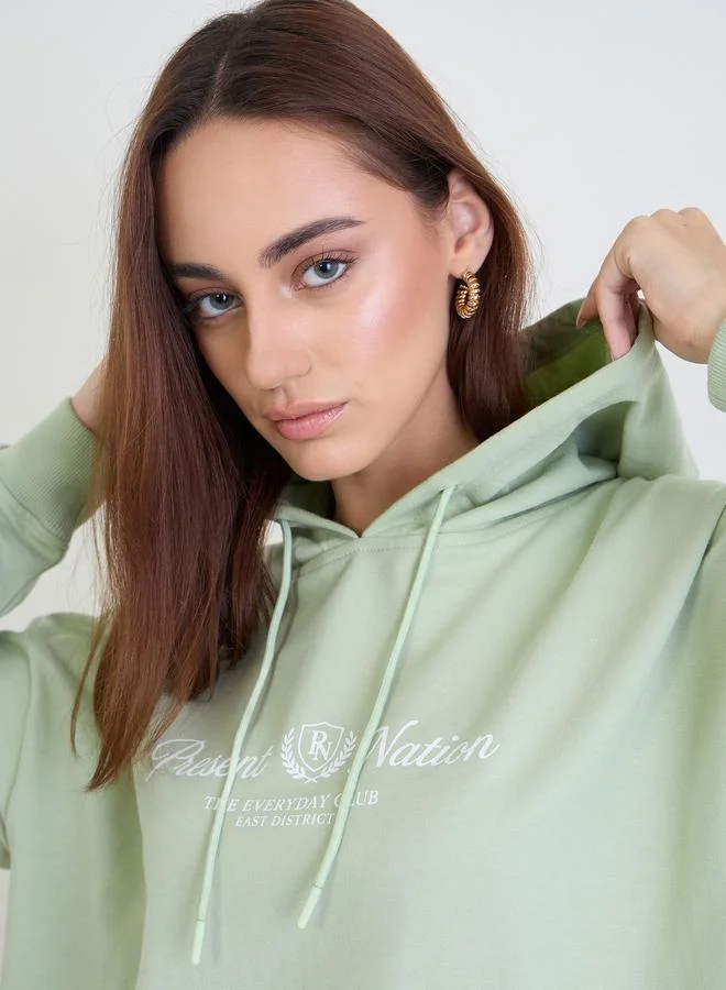 Styli Green Oversized Printed Hoodie and Joggers Co-Ords