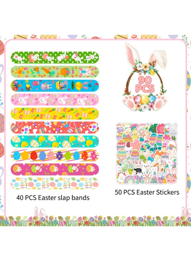 90pcs Easter Party Favors, 40pcs Easter Bunny & Egg Bracelets and 50pcs Easter Stickers - Easter Themed Party Favors for Easter Egg Hunt Party Supplies - view 3