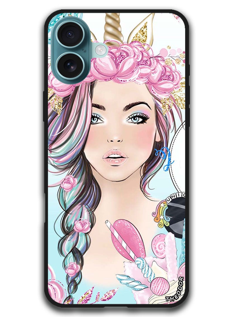 Theodor Protective Case Anti Scratch Shock Proof Bumper Cover For iPhone 16 Plus (6.7)-inch Unicorn Girl - Image 1