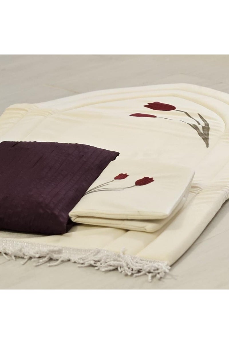 Ramadan Gifting Package Embroidered sponge prayer rug with Quran cover and prayer sheet - Sugar/Maroon - Image 2