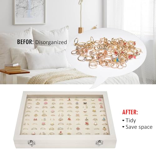 Vicoter Rings Organizer Tray 100 Slot Velvet Ring Earring Storage Box TranSparent Cover Jewelry Store Ring Display Box Jewelry Display Cabinet for Girl Wife Mother - Image 5