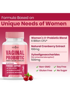 New Age NEW AGE Vaginal Probiotics for Women with Prebiotics, Cranberry Extract, and a Lactobacillus Probiotic Blend, Supports Healthy pH Balance, Odor Control, Vaginal Flora - 60 Capsules  - Image 4