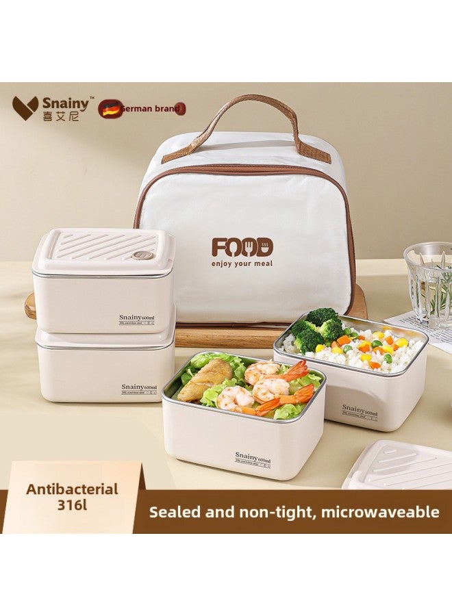 316 Stainless Steel Insulated Lunch Box Office Workers Can Be Microwave Heated Multi-layer Student Special Lunch Box With Meals-Specifications:316 Steel Elegant White-1200ml With Thermal Bag  - Image 2