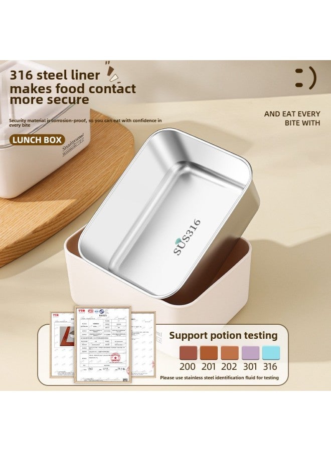 316 Stainless Steel Insulated Lunch Box Office Workers Can Be Microwave Heated Multi-layer Student Special Lunch Box With Meals-Specifications:316 Steel Elegant White-1200ml With Thermal Bag  - Image 3