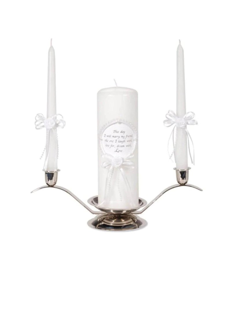Unity Candle Set with Verse Pearl Finish
