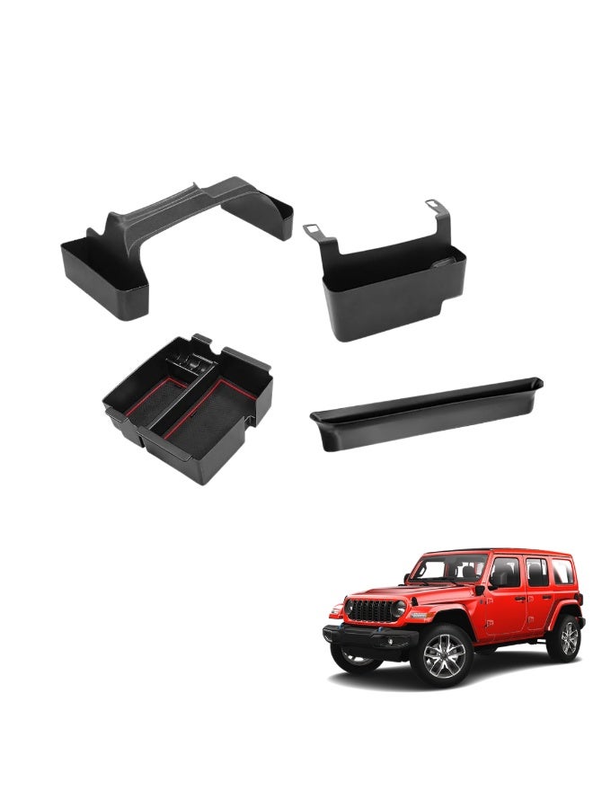 MOTOR FIT 4PCS Storage Organizer Trays for Jeep Wrangler JL/JLU 2018–2025 | Gear Shift Side Tray Organizer, Armrest Storage Box, Hanging Storage Box & Co-Pilot Organizer | Interior Accessories Bundle - Image 1