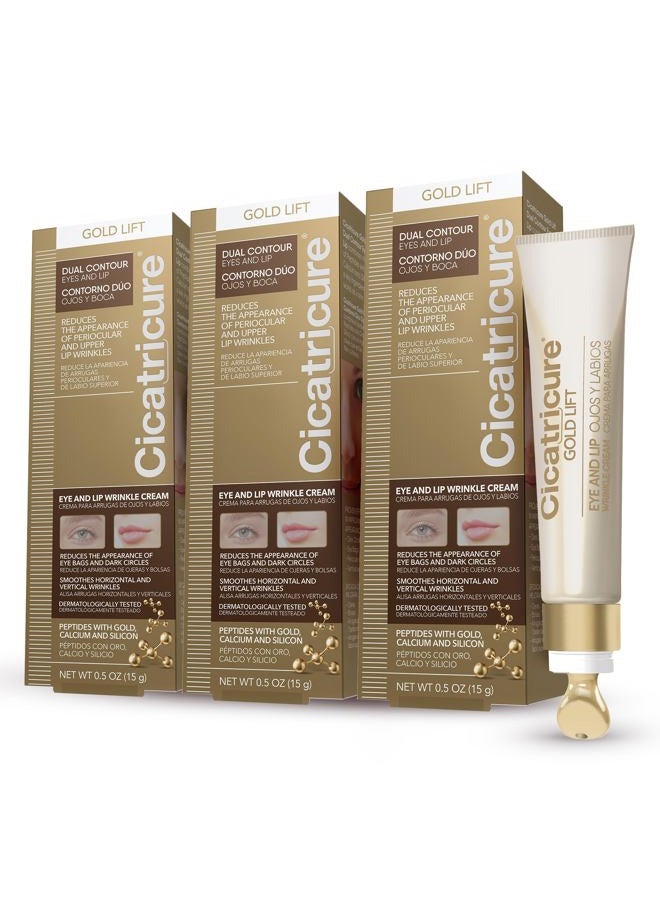 CICATRICURE Gold Lift Dual Contour Eye and Lip Wrinkle Cream, Anti Aging Skin Care to Reduce Dark Circles, Puffiness & Expression Lines, 0.5 Ounce (Pack of 3) - Image 1