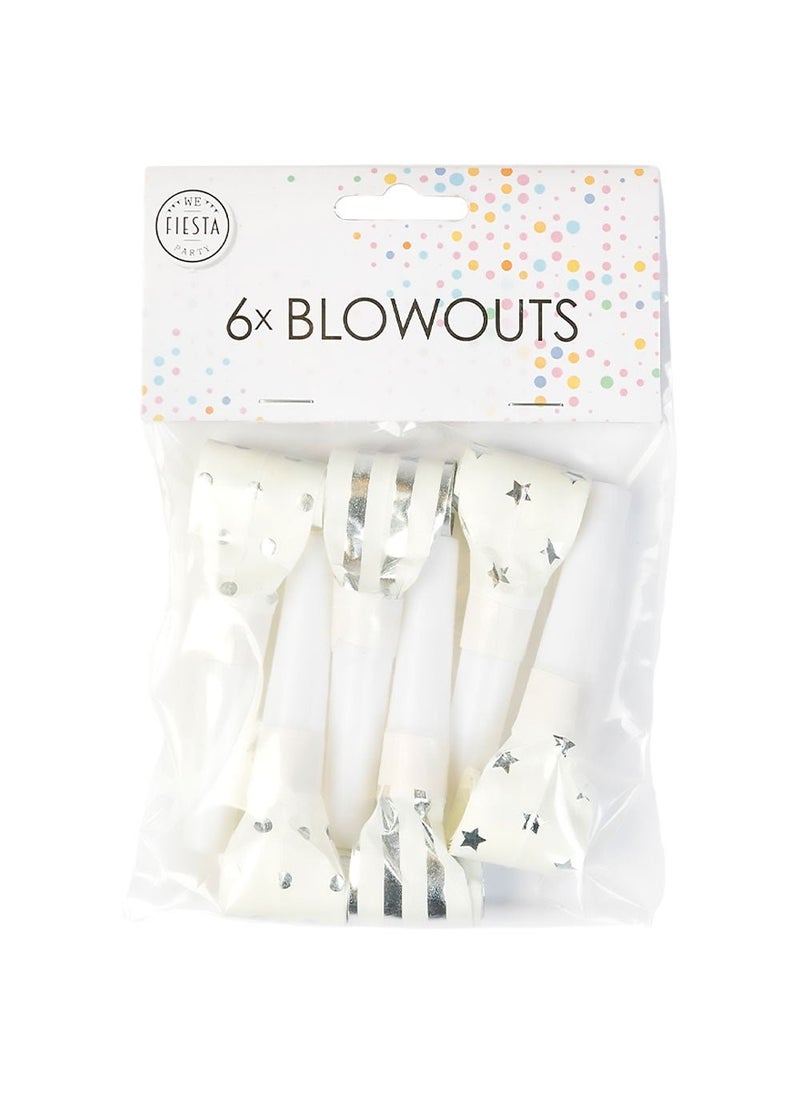 Globos Party Horns Silver White Pattern Mix 8cm 6-Pack