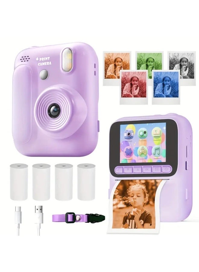 BlueFire Kids Instant Print Camera for Girls & Boys Ages 3-12 | 2.4" IPS HD Screen | 48MP HD Camera & 1080P Video Recording | Instant Ink-Free Thermal Printing with 4 Color Paper Rolls | MP3 Music Player, Mini Games & Creative Filters | 2000mAh Rechargeable Battery | USB-C Fast Charging | Educational Photography Toy | Perfect Gift for Kids - Image 1