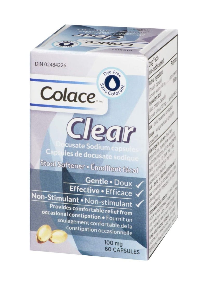 COLACE - كبسولات كولاس كلير دوكوسات الصوديوم لتليين البراز | مثالية لتحضيرات تنظير القولون | تعالج أيضًا الإمساك العرضي | 60 كبسولة - Image 1