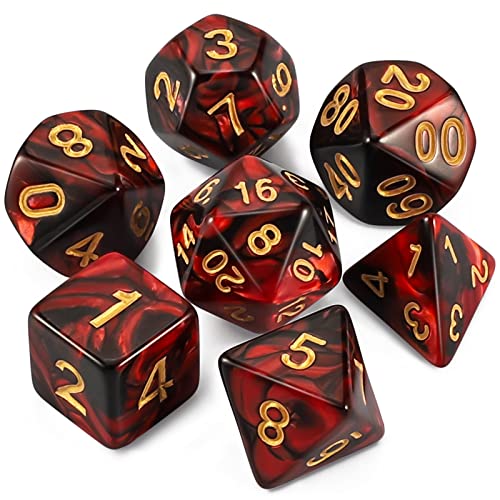 QMAY DND Dice Set DD Polyhedral Dice 7 Pcs for Dungeons and Dragons Red and Black - Image 1
