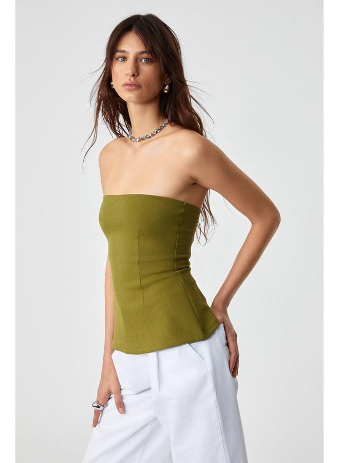 GRIMELANGE ORIANA Women's Slim Fit Strapless Green Blouse. - Image 1