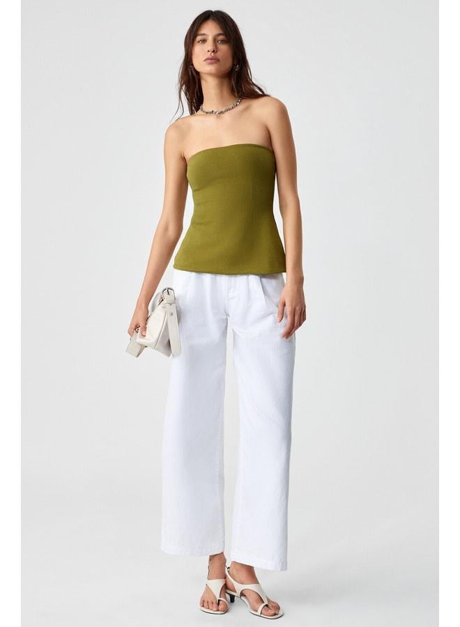 GRIMELANGE ORIANA Women's Slim Fit Strapless Green Blouse. - Image 2