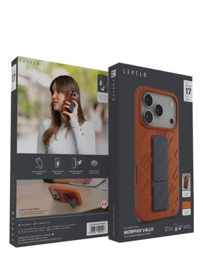 ليفيلو جراب ماج سيف لهاتف آيفون 17 برو ماكس من مورفيكس مصنوع من جلد البولي يوريثان مع حزام أنيق لتثبيت متين / حامل مغناطيسي / مصد مقاوم للصدمات / غطاء خلفي أنيق من الجلد الصناعي - صن رايز ستورم - Image 3