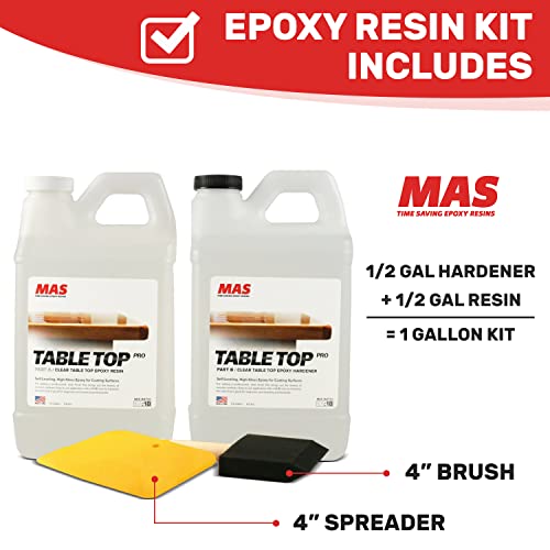MAS Epoxies Table Top Pro Epoxy Kit, 1-Gallon, (0.5-Gal Part A + 0.5-Gal Part B) Crystal Clear Resin Casting for DIY Arts, Crafts, Countertops, Wood Tables, Tabletops, Bar Tops - Image 2