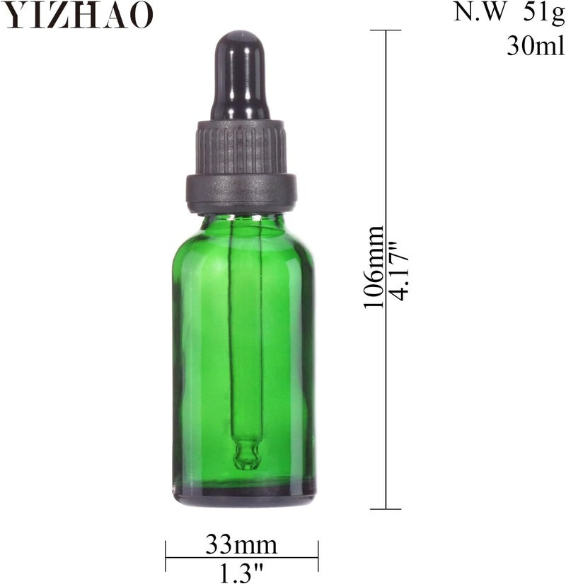 YIZHAO زجاجات قطرات الخضراء سعة 30 مل، مزودة بقطرة زجاجية، للزيوت العطرية، العلاج بالروائح، المستحضرات التجميلية، السفر – 24 قطع - Image 2