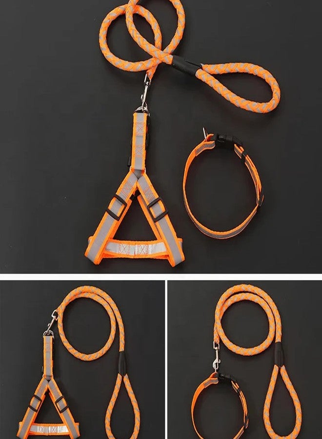Wellway Reflective Dog Leash with Adjustable Harness - Night-Safe Leash Set for Small & Medium Dogs - Durable, Tangle-Free, Secure Fit (Orange) - Image 4