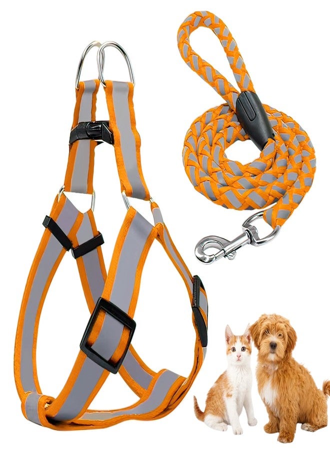 Wellway Reflective Dog Leash with Adjustable Harness - Night-Safe Leash Set for Small & Medium Dogs - Durable, Tangle-Free, Secure Fit (Orange) - Image 1