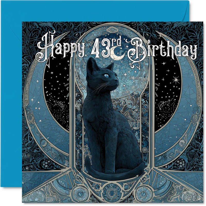 Stuff4 43rd Birthday Cards for Women Men - Tarot Card Cat - Happy Birthday Card for 43 Year Old Woman Man Nephew Brother Friend Neighbor  5.7 Inch Bday Greeting Cards - Image 1