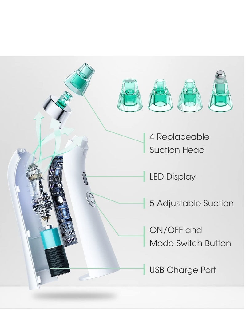 Blackhead Remover Vacuum, Electric Pore Blackhead Extractor, Facial Pore Cleaner-5 Suction Power, Pore Cleaner, USB Rechargeable Pimple Sucker, Vacuum Blackhead Remover Tools and 5 Probes