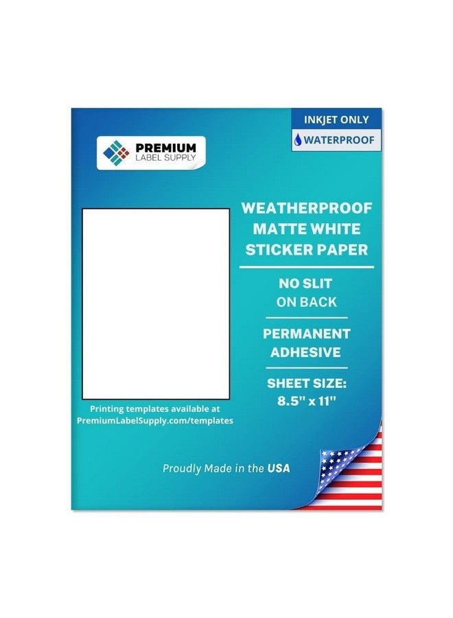 Premium Label Supply Waterproof White Inkjet Sticker Paper - 8.5" x 11" Full Sheet Labels - Inkjet Printers only - Similar to Vinyl - 25 Sheets - Image 1