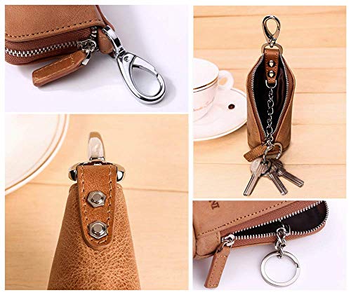Bird&Fish Keychain Wallet for Women and Men, Genuine Leather Coin Purse with Key Ring, Multi Soft iris wallet, Small Zipper Change Pouch, Mini Key Pouch for Car Keys Accessory(Amber Brown) - Image 5