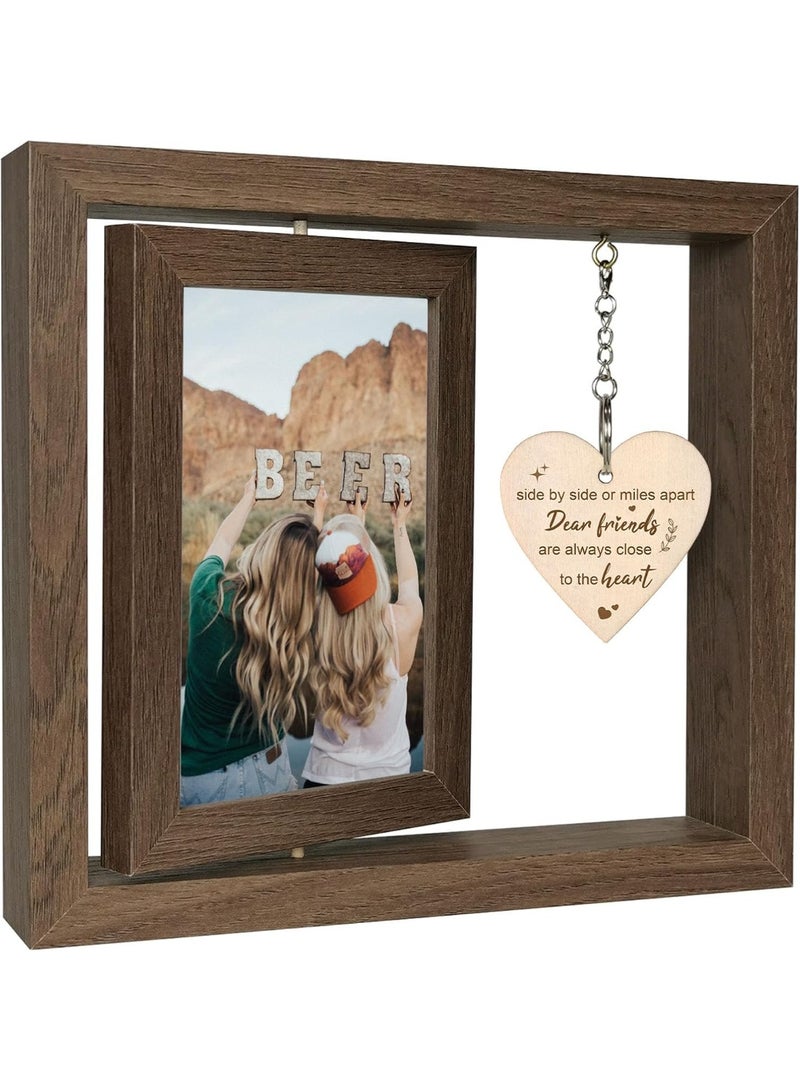 4X6 Desktop Photo Frame, Wooden Picture Frame with Heart Pendant, Postcard Display Frame for Home Decor, Table, Office, Gift for Bestfriend - Image 1