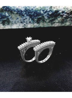 Twins Ring Platinum Plated For Women With Zircon Stone - Silver