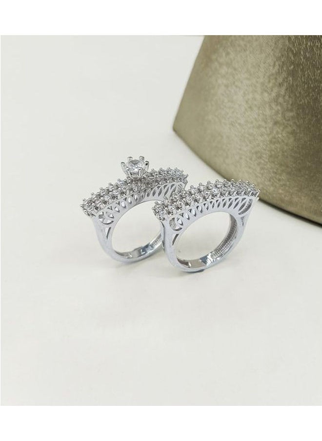 3Diamonds - Twins Ring Platinum Plated For Women With Zircon Stone - Silver - Image 1