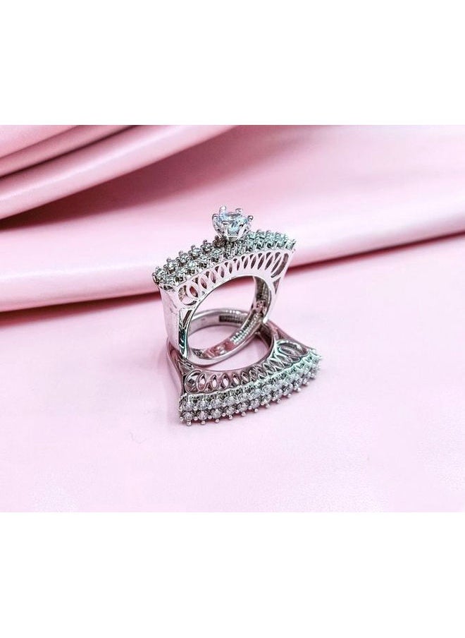 3Diamonds - Twins Ring Platinum Plated For Women With Zircon Stone - Silver - Image 1
