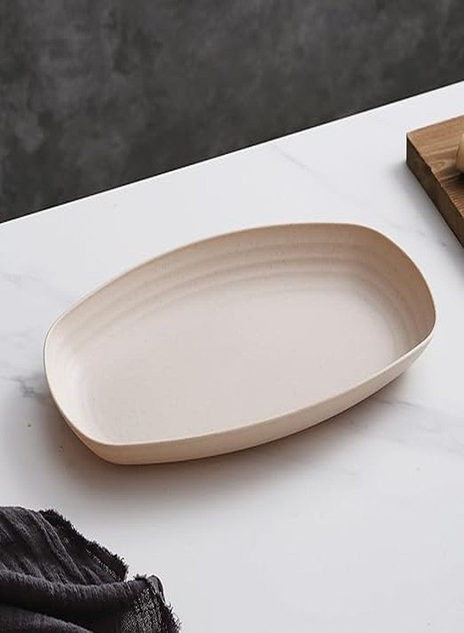 Takositio طقم أطباق تقديم من قش القمح من تاكوسيتيو، مناسب للمطبخ، أطباق سلطة، أطباق حلويات مستطيلة للسوشي والمقبلات والكيك، آمن للاستخدام في الميكروويف والفرن (بيج، عبوة من 6 قطع) - Image 4