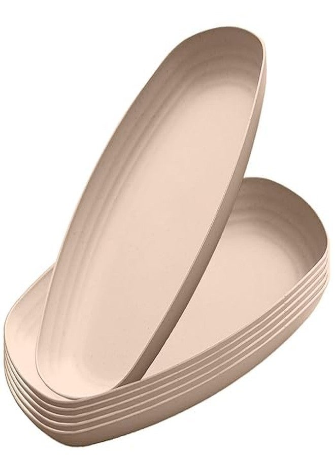 Takositio طقم أطباق تقديم من قش القمح من تاكوسيتيو، مناسب للمطبخ، أطباق سلطة، أطباق حلويات مستطيلة للسوشي والمقبلات والكيك، آمن للاستخدام في الميكروويف والفرن (بيج، عبوة من 6 قطع) - Image 1