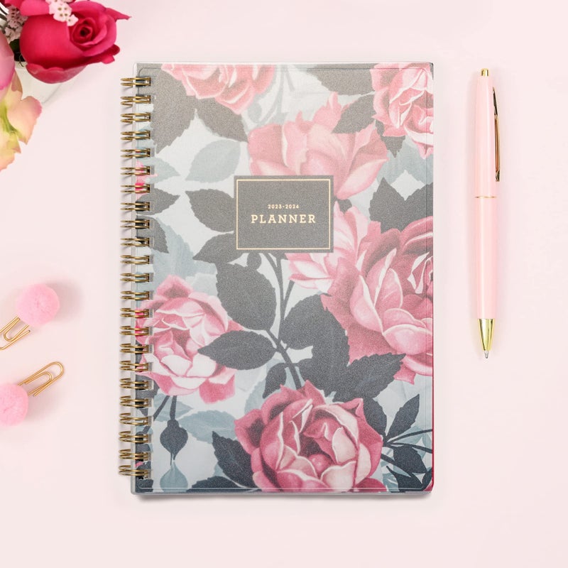 Blue Sky July 2023- June 2024 Academic Year Weekly and Monthly Planner, 5" x 8", Frosted Flexible Cover, Wirebound, Roosevelt Pink (144704) - Image 3