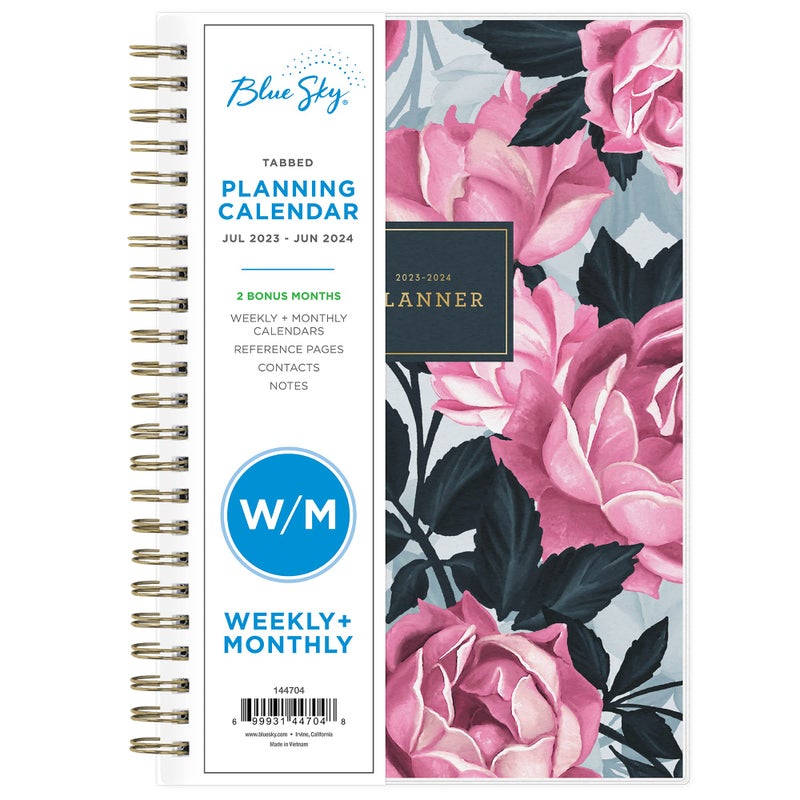 Blue Sky July 2023- June 2024 Academic Year Weekly and Monthly Planner, 5" x 8", Frosted Flexible Cover, Wirebound, Roosevelt Pink (144704) - Image 1