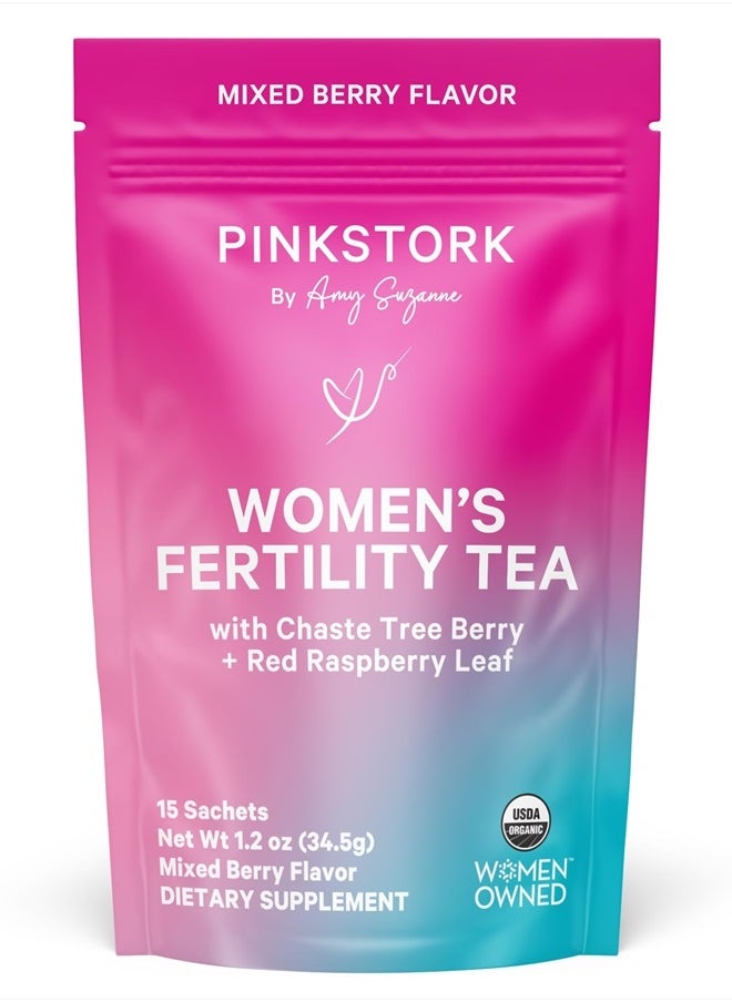 Pink Stork Organic Fertility Tea for Women with Chaste Tree Berries (Vitex) to Support Conception for Her - Hormone Balance with Mint and Red Raspberry Leaf, 15 Sachets  - Image 1
